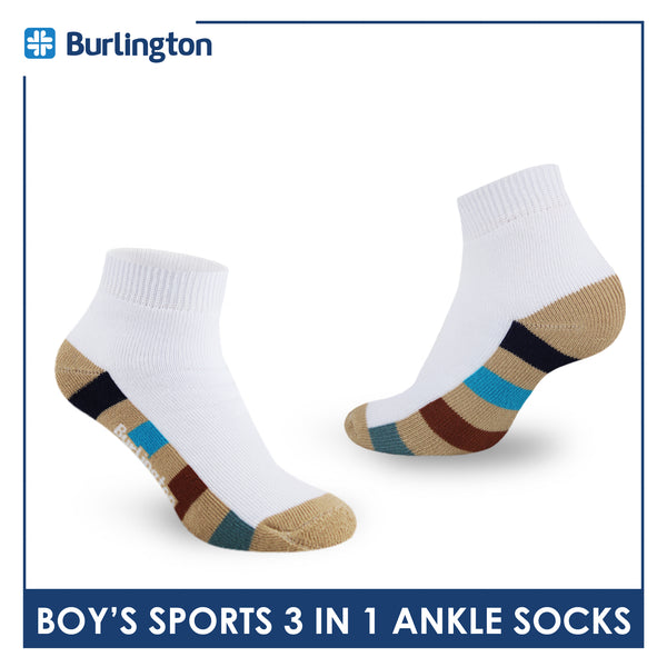 Burlington Boys’ Cotton Sports Ankle Socks 3 pairs in 1 pack BBSKG39