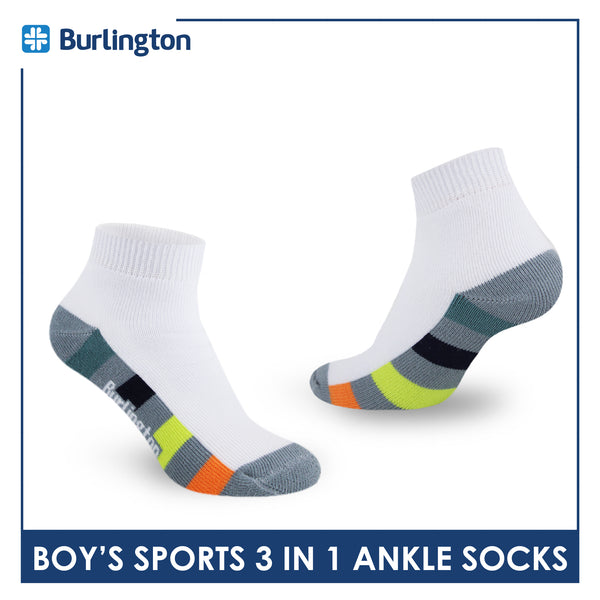 Burlington Boys’ Cotton Sports Ankle Socks 3 pairs in 1 pack BBSKG39