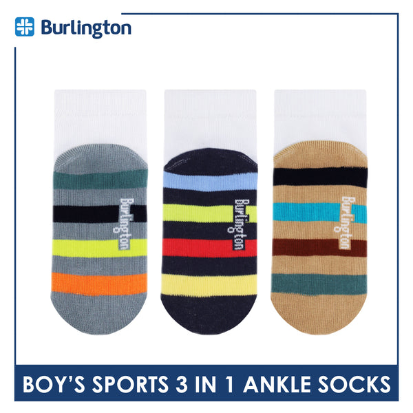Burlington Boys’ Cotton Sports Ankle Socks 3 pairs in 1 pack BBSKG39
