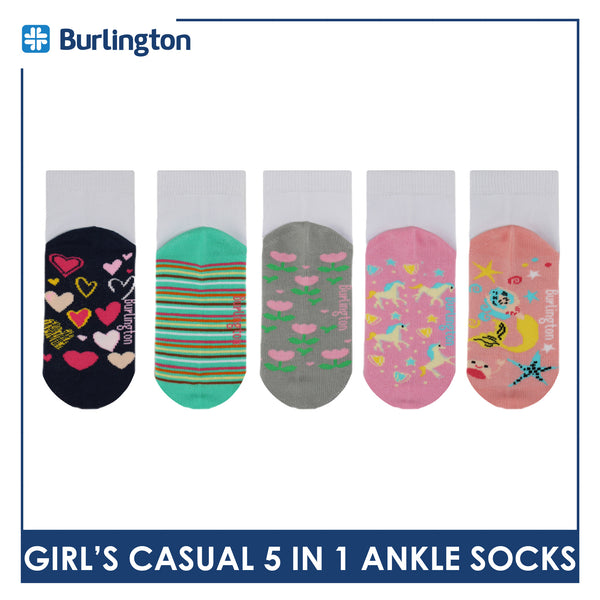 Burlington Girl's Cotton Lite Casual Ankle Socks 5 pairs in 1 pack BGCKG1F