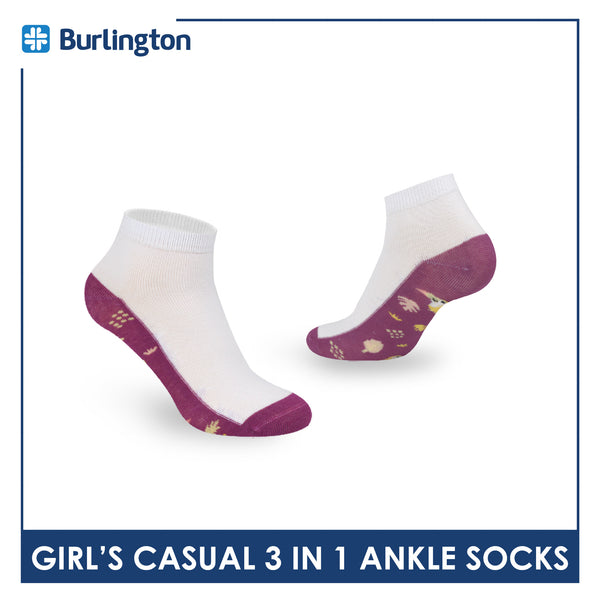 Burlington Girl's Cotton Thin Casual Ankle Socks 3 pairs in a pack BGCKG56