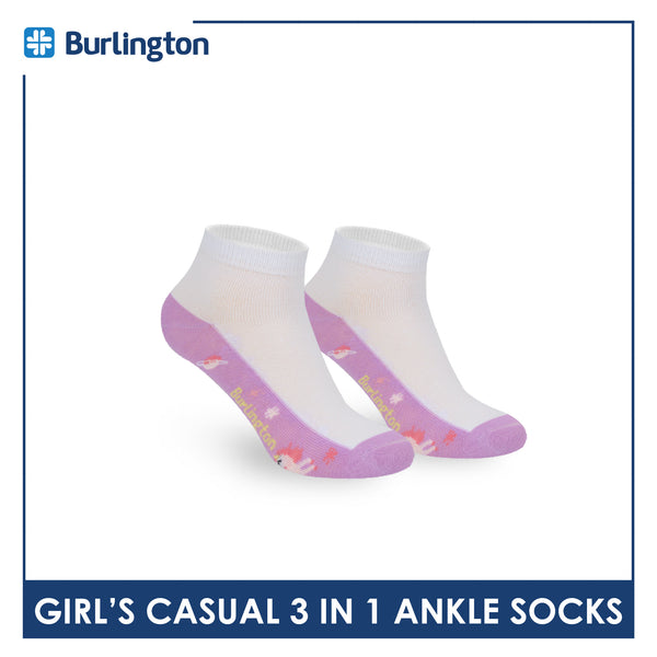 Burlington Girl's Cotton Thin Casual Ankle Socks 3 pairs in a pack BGCKG57