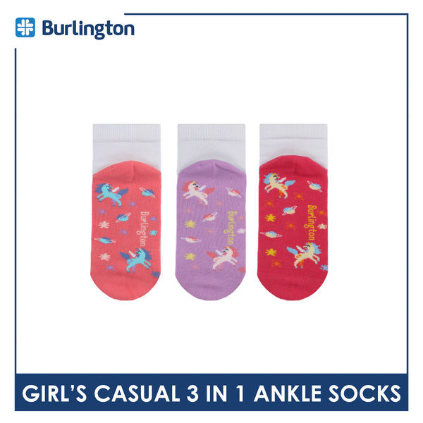 Burlington Girl's Cotton Thin Casual Ankle Socks 3 pairs in a pack BGCKG57