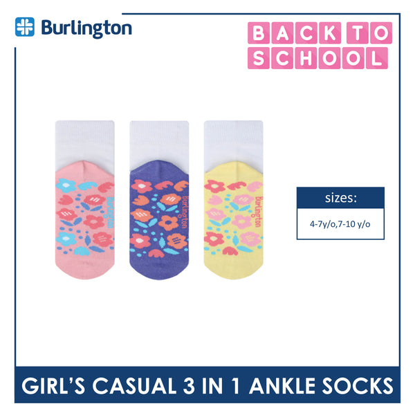 Burlington Girl's Cotton Thin Casual Ankle Socks 3 pairs in a pack BGCKG59