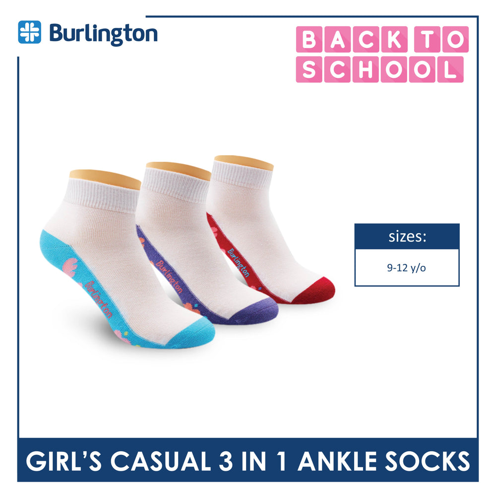 Burlington Girl's Cotton Thin Casual Ankle Socks 3 pairs in a pack BGCKG59