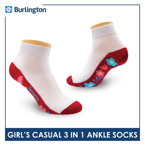 Burlington Girl's Cotton Thin Casual Ankle Socks 3 pairs in a pack BGCKG59