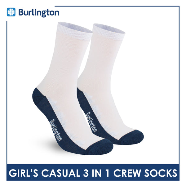Burlington Girl's Cotton Lite Casual Crew Socks 3 pairs in 1 pack BGCKG60