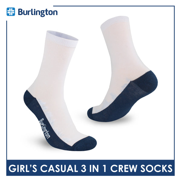 Burlington Girl's Cotton Lite Casual Crew Socks 3 pairs in 1 pack BGCKG60
