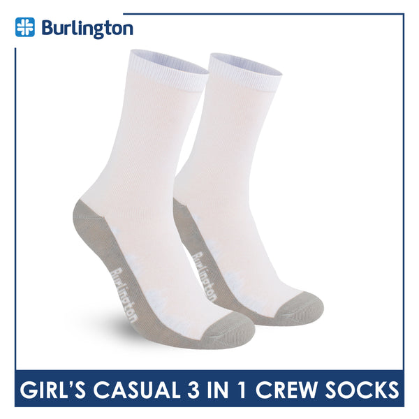 Burlington Girl's Cotton Lite Casual Crew Socks 3 pairs in 1 pack BGCKG60