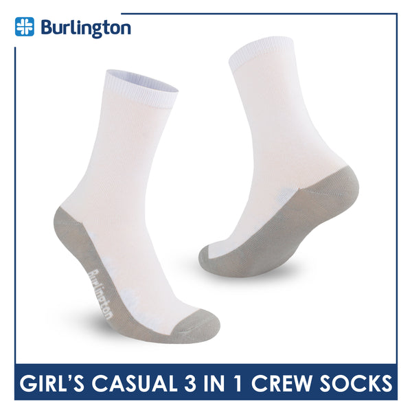 Burlington Girl's Cotton Lite Casual Crew Socks 3 pairs in 1 pack BGCKG60