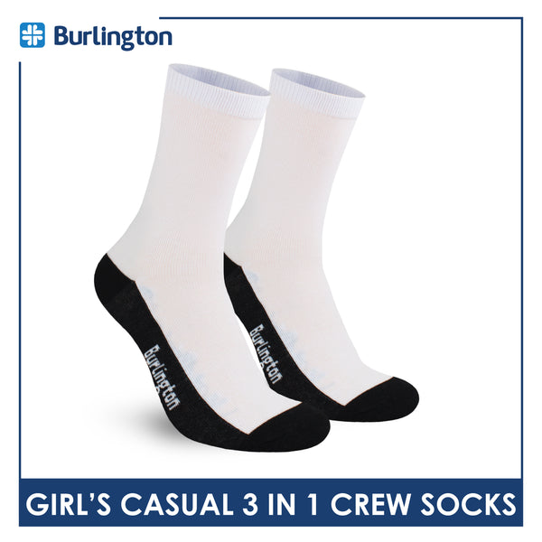 Burlington Girl's Cotton Lite Casual Crew Socks 3 pairs in 1 pack BGCKG60