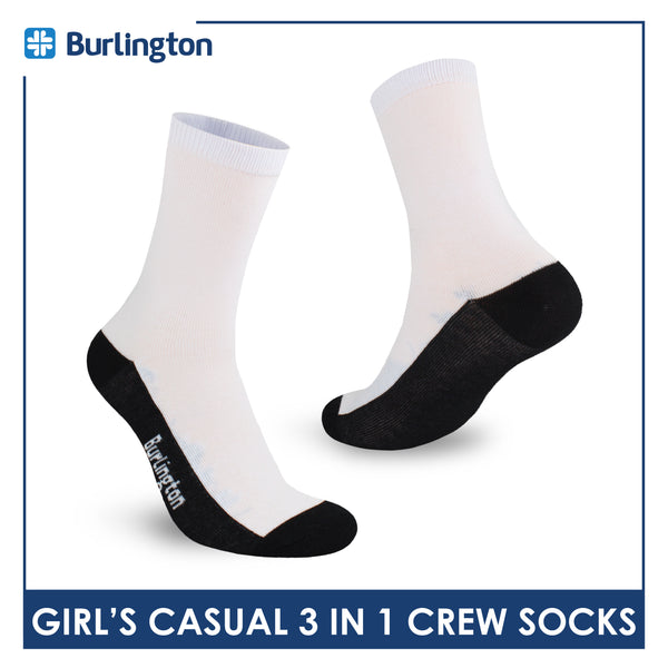 Burlington Girl's Cotton Lite Casual Crew Socks 3 pairs in 1 pack BGCKG60