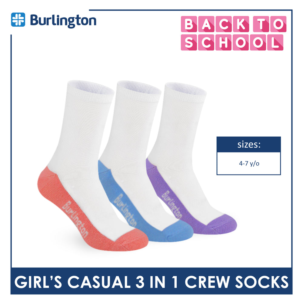 Burlington Girl's Cotton Lite Casual Crew Socks 3 pairs in 1 pack BGCKG60