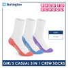 Burlington Girl's Cotton Lite Casual Crew Socks 3 pairs in 1 pack BGCKG60