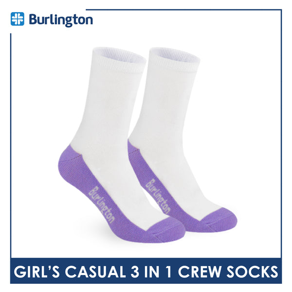 Burlington Girl's Cotton Lite Casual Crew Socks 3 pairs in 1 pack BGCKG60