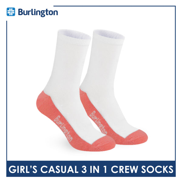 Burlington Girl's Cotton Lite Casual Crew Socks 3 pairs in 1 pack BGCKG60