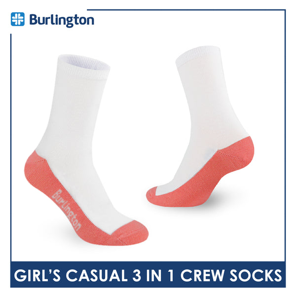 Burlington Girl's Cotton Lite Casual Crew Socks 3 pairs in 1 pack BGCKG60