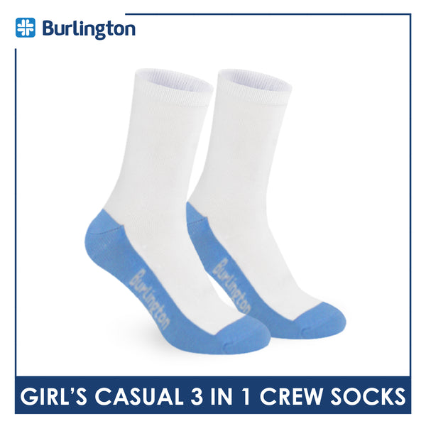 Burlington Girl's Cotton Lite Casual Crew Socks 3 pairs in 1 pack BGCKG60