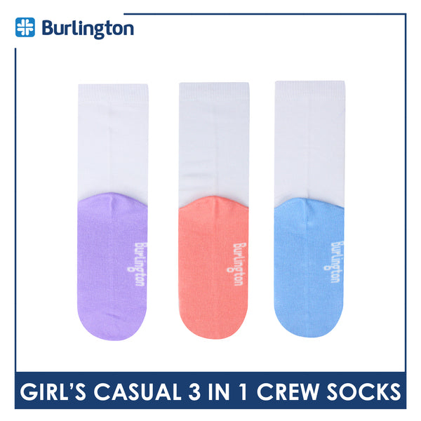 Burlington Girl's Cotton Lite Casual Crew Socks 3 pairs in 1 pack BGCKG60