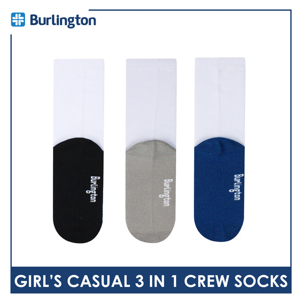 Burlington Girl's Cotton Lite Casual Crew Socks 3 pairs in 1 pack BGCKG60