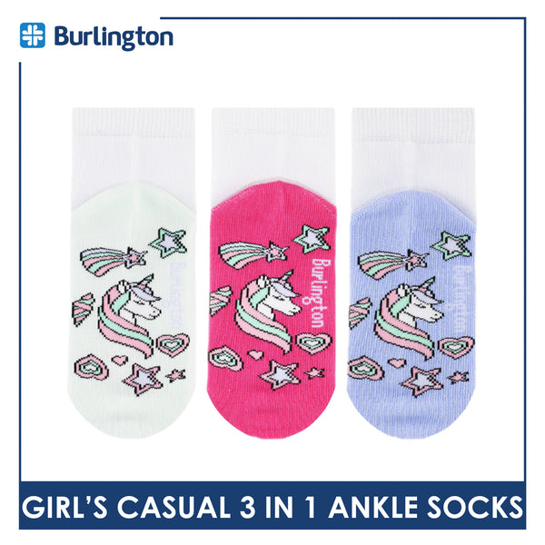 Burlington Girl's Cotton Lite Casual Ankle Socks 3 pairs in 1 pack BGCKG64