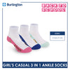 Burlington Girl's Cotton Lite Casual Ankle Socks 3 pairs in 1 pack BGCKG66
