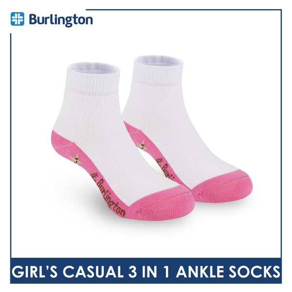 Burlington Girl's Cotton Lite Casual Ankle Socks 3 pairs in 1 pack BGCKG66