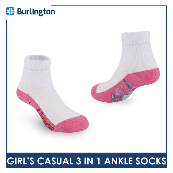 Burlington Girl's Cotton Lite Casual Ankle Socks 3 pairs in 1 pack BGCKG66