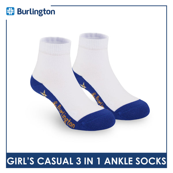 Burlington Girl's Cotton Lite Casual Ankle Socks 3 pairs in 1 pack BGCKG66