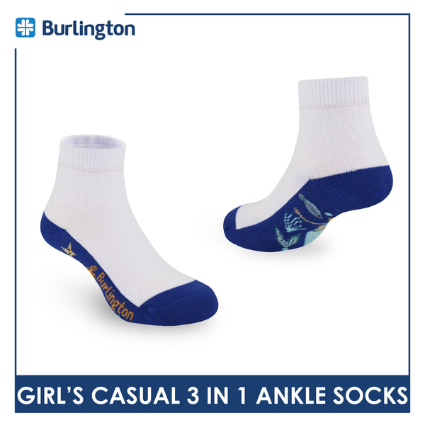 Burlington Girl's Cotton Lite Casual Ankle Socks 3 pairs in 1 pack BGCKG66