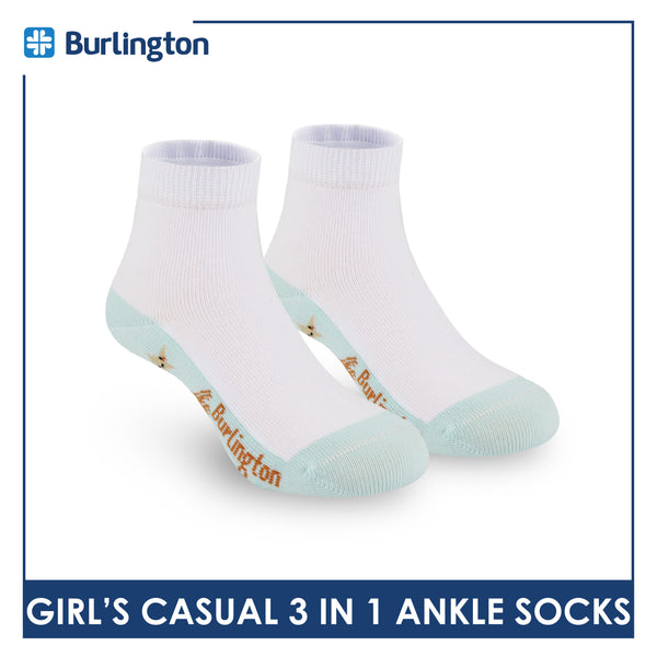 Burlington Girl's Cotton Lite Casual Ankle Socks 3 pairs in 1 pack BGCKG66