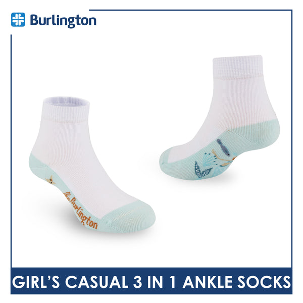 Burlington Girl's Cotton Lite Casual Ankle Socks 3 pairs in 1 pack BGCKG66