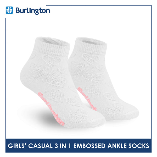 Burlington Children's Embossed Cotton Lite Casual Ankle Socks 3 pairs in 1 pack BGCMG1
