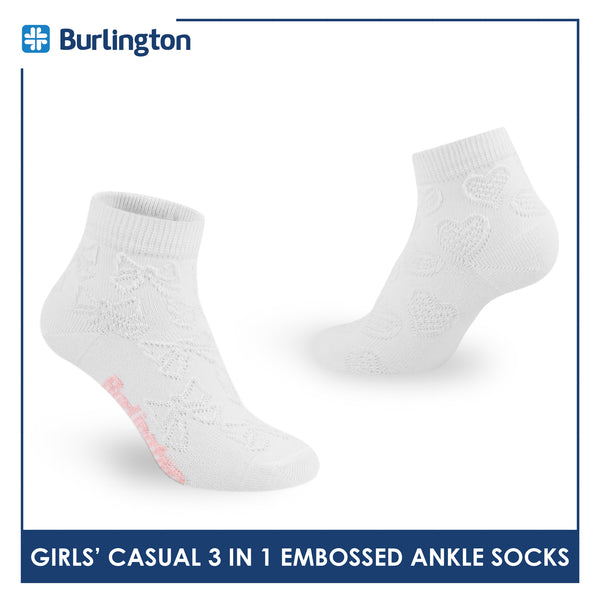 Burlington Children's Embossed Cotton Lite Casual Ankle Socks 3 pairs in 1 pack BGCMG1