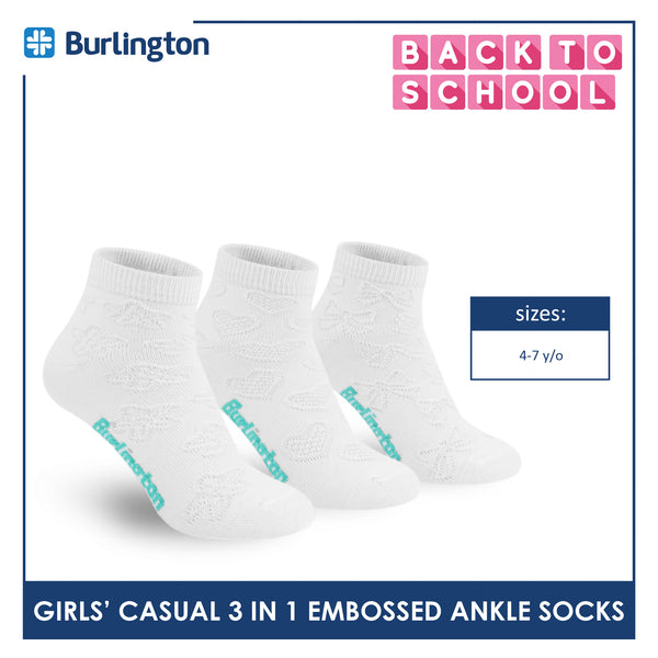 Burlington Children's Embossed Cotton Lite Casual Ankle Socks 3 pairs in 1 pack BGCMG1