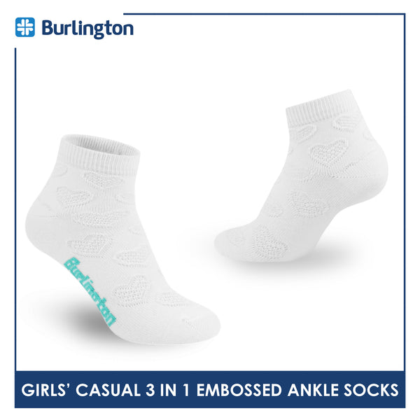 Burlington Children's Embossed Cotton Lite Casual Ankle Socks 3 pairs in 1 pack BGCMG1