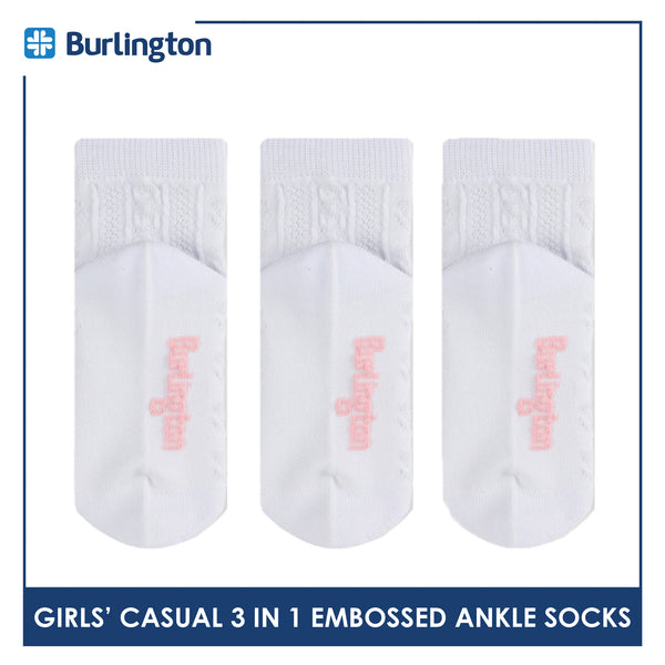 Burlington Children's Embossed Cotton Lite Casual Ankle Socks 3 pairs in 1 pack BGCMG1
