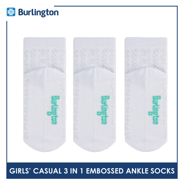 Burlington Children's Embossed Cotton Lite Casual Ankle Socks 3 pairs in 1 pack BGCMG1