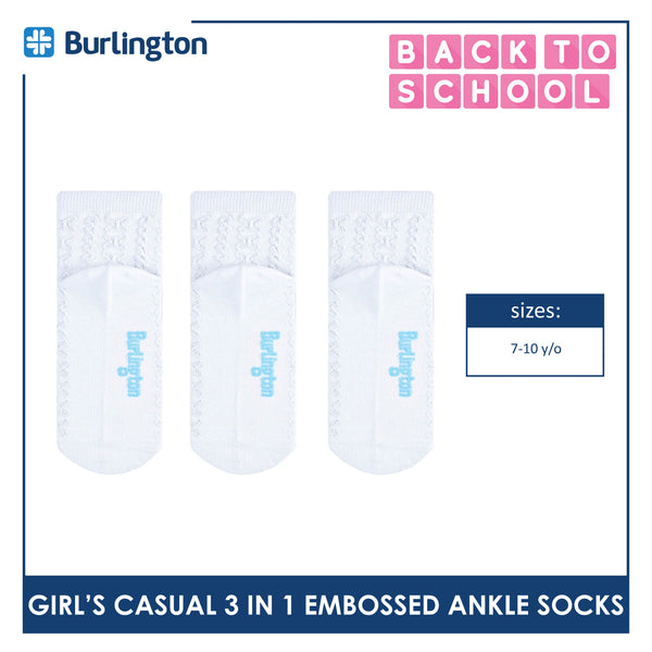 Burlington Children's Embossed Cotton Lite Casual Ankle Socks 3 pairs in 1 pack BGCMG1