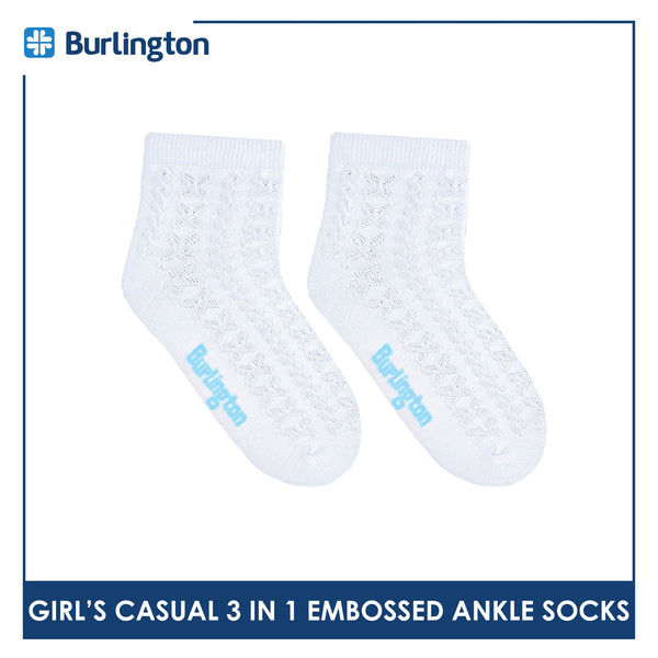 Burlington Children's Embossed Cotton Lite Casual Ankle Socks 3 pairs in 1 pack BGCMG1