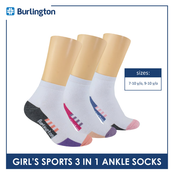 Burlington Girl’s Cotton Sports Ankle Socks 3 pairs in 1 pack BGSKG21