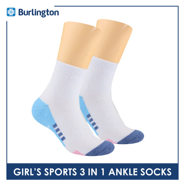 Burlington Girl’s Cotton Sports Ankle Socks 3 pairs in 1 pack BGSKG21