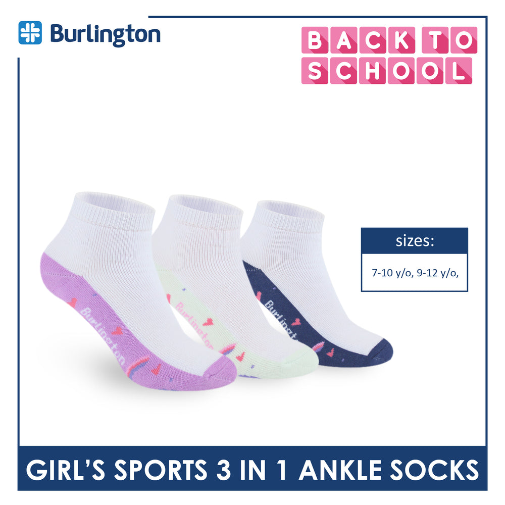 Burlington Girl’s Cotton Sports Ankle Socks 3 pairs in 1 pack BGSKG23