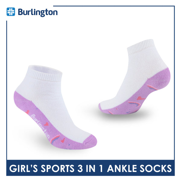 Burlington Girl’s Cotton Sports Ankle Socks 3 pairs in 1 pack BGSKG23