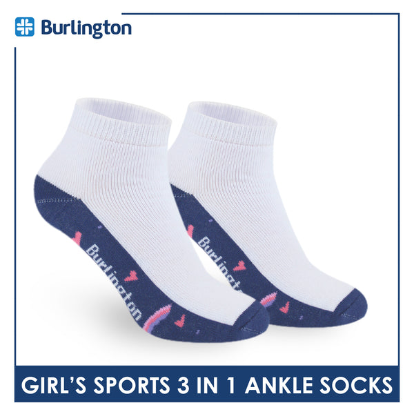 Burlington Girl’s Cotton Sports Ankle Socks 3 pairs in 1 pack BGSKG23