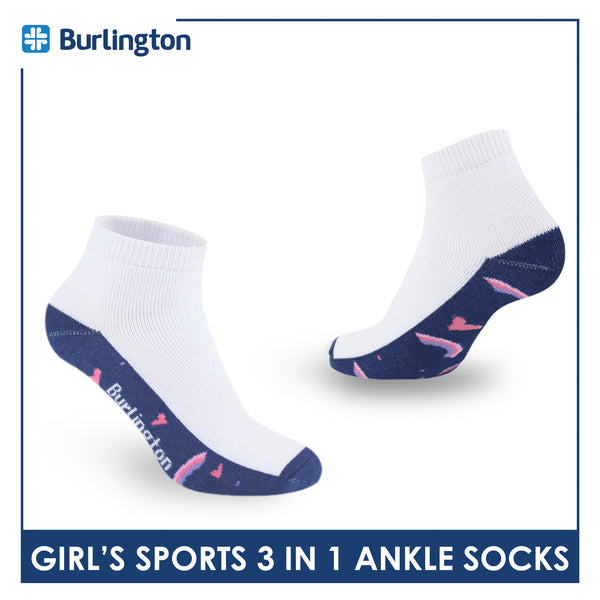 Burlington Girl’s Cotton Sports Ankle Socks 3 pairs in 1 pack BGSKG23