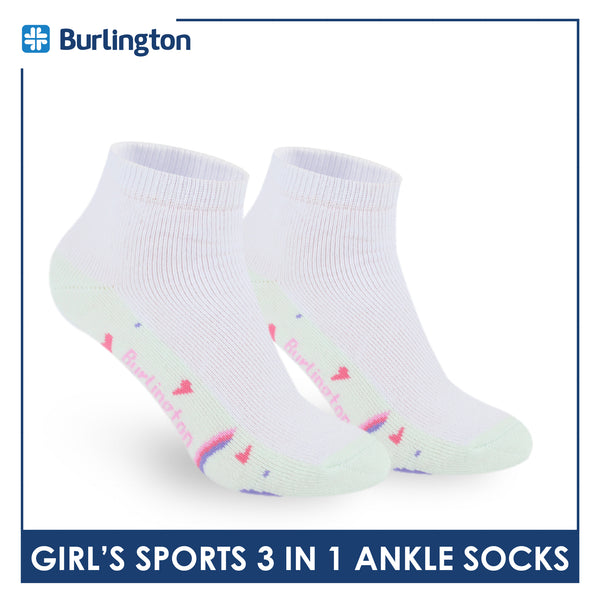 Burlington Girl’s Cotton Sports Ankle Socks 3 pairs in 1 pack BGSKG23