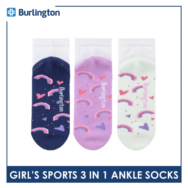 Burlington Girl’s Cotton Sports Ankle Socks 3 pairs in 1 pack BGSKG23