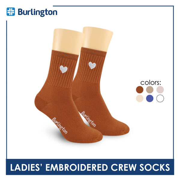 Burlington Ladies’ Cotton Embroidered Light Performance Crew Socks 1 pair BLCE4401