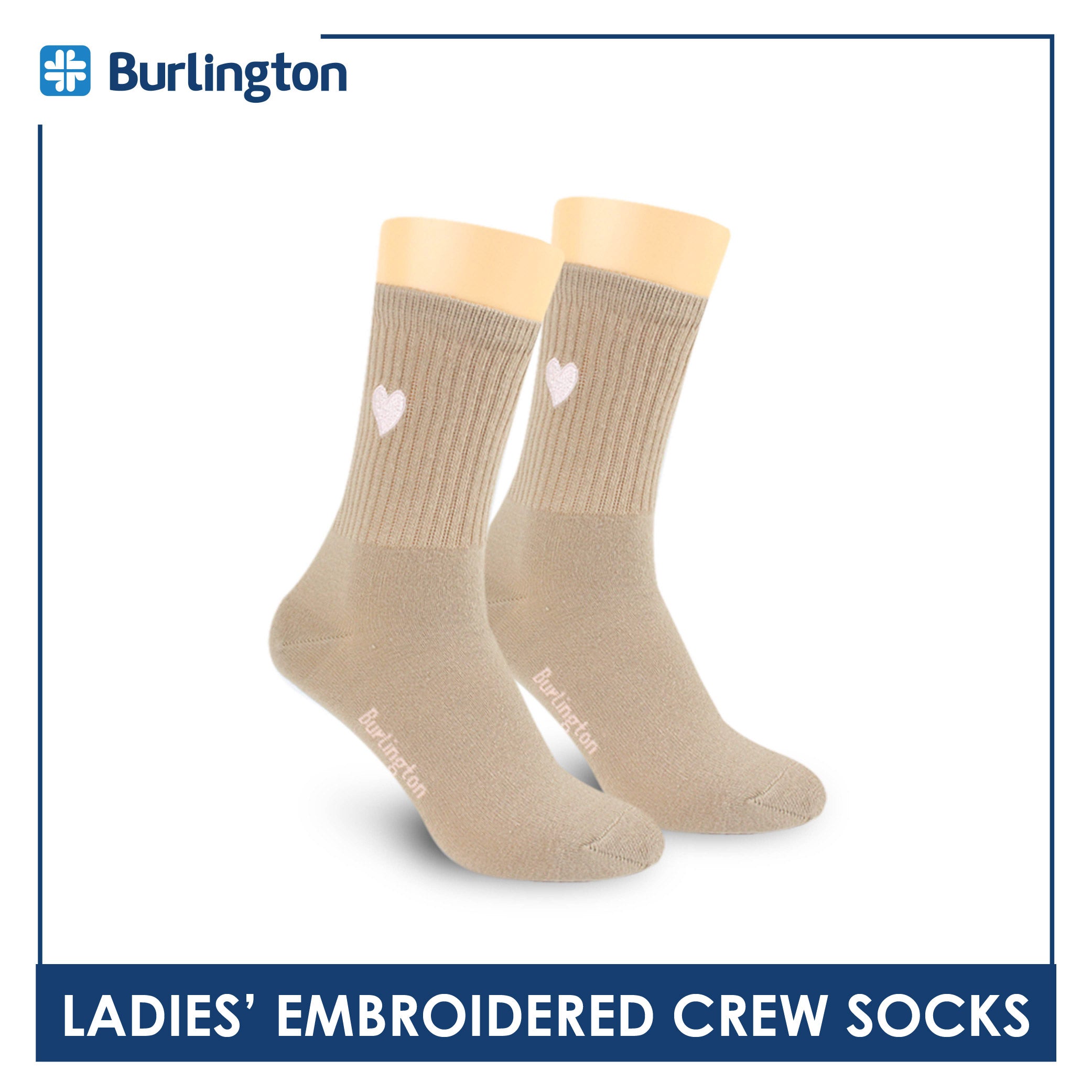 Burlington Ladies’ Cotton Embroidered Light Performance Crew Socks 1 pair BLCE4401